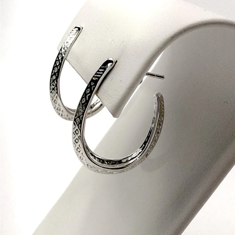 .925 Sterling Silver Design Post Hoop Earrings - Picture 3 of 16
